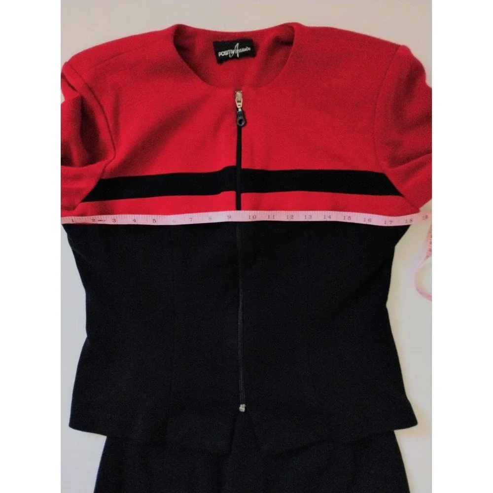 Positive Attitude Skirt Suit Women Small Red Black Colorblock Jacket Pencil Set